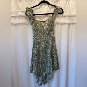 Green Floral Romper with Ruffle Details